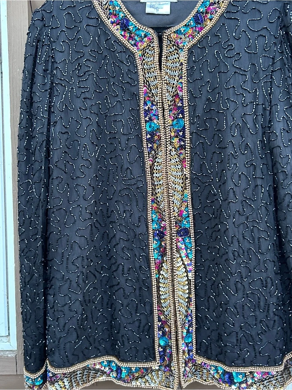 Brilliante by J.A. Black Beaded Silk Sequin Jacket Size m statement vintage